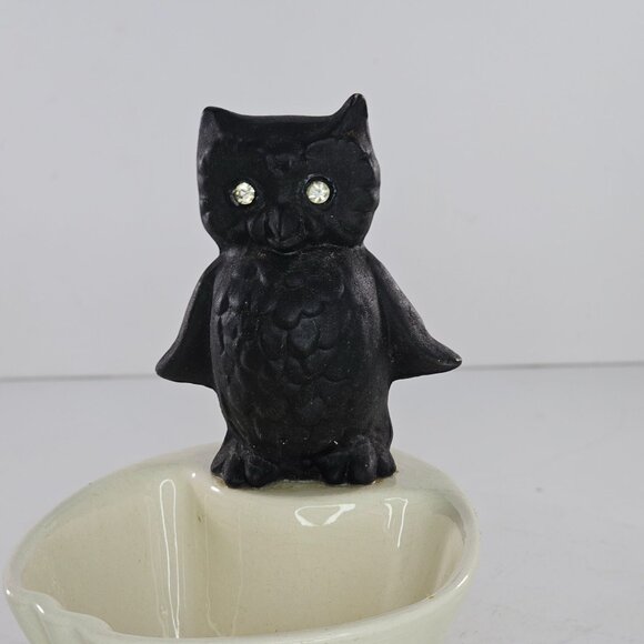 Vintage Ceramic Owl Catch All Candy Dish Mid Century Modern Decor Rhinestone Eye - Picture 7 of 8
